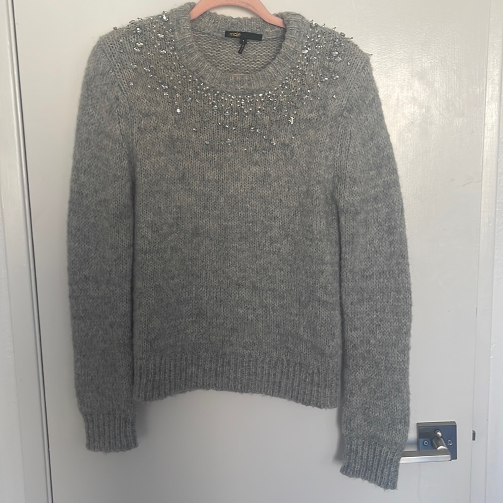 Size 1 Maje marle grey embellished sweater